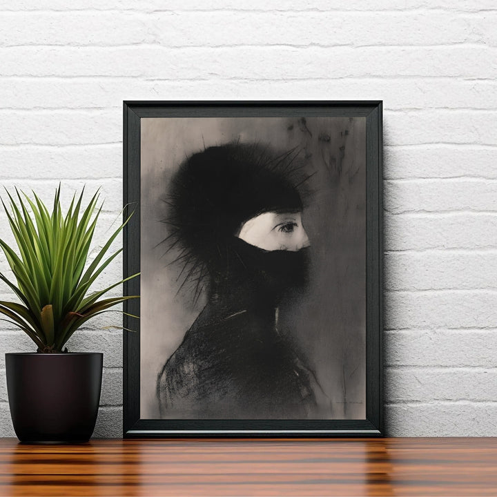 Classic French Symbolism profile study of Odilon Redon Armor 1891 from The Metropolitan Museum of Art in New York demonstrating master noir drawing technique. Shop high-definition framed artwork, unframed paper posters, and stretched canvas options directly at MapYourDreams today.