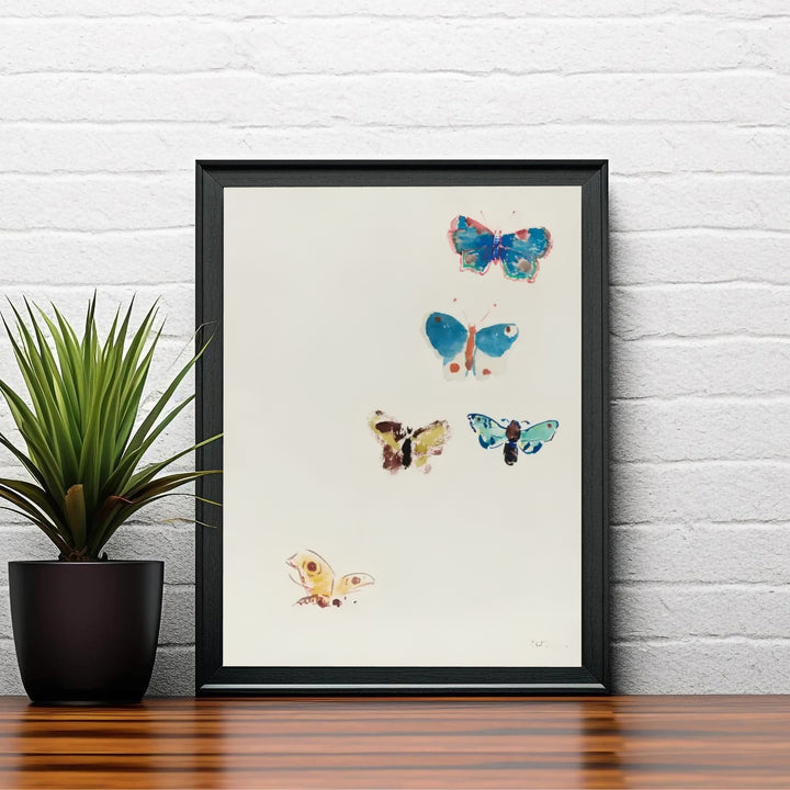 Elegant 1910 French watercolor print of five fluttered insects by Symbolist painter Odilon Redon. Offered in MapYourDreams&