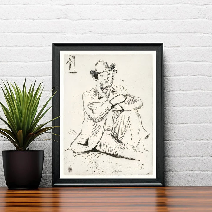 Historic 1873 etching poster of Paul Cezanne Guillaumin With Hanged Man 1873 rendered with delicate cross-hatching in Auvers-sur-Oise France. Order custom framed prints, unframed paper wall art, or gallery canvas options from MapYourDreams to transform your living room aesthetics.
