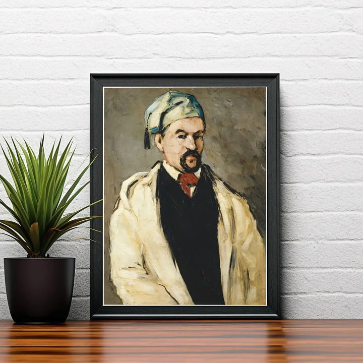 Graphic oil portrait print of Paul Cezanne The Artists Uncle Dominique 1866 created in Aix-en-Provence France with dark clothing contrast. Shop high-definition framed prints, unframed paper posters, and stretched canvas options directly at MapYourDreams for timeless arrangements.