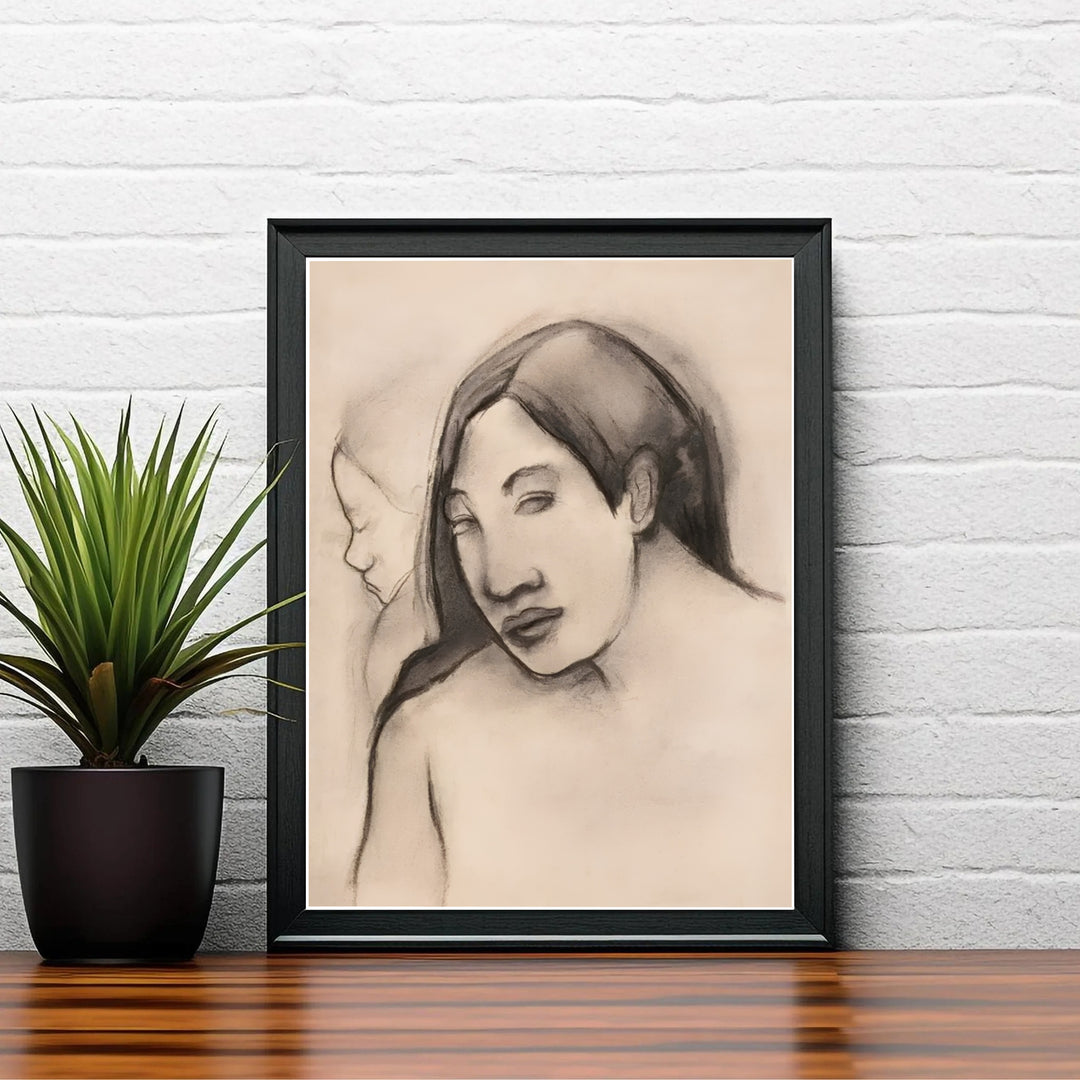 Historical portrait study poster of Paul Gauguin Heads Of Tahitian Women 1891 illustrating 19th-century drawing techniques in Tahiti, French Polynesia. MapYourDreams delivers archival framed wall art, unframed paper prints, and gallery canvas wall decor designed to enhance reading nooks.