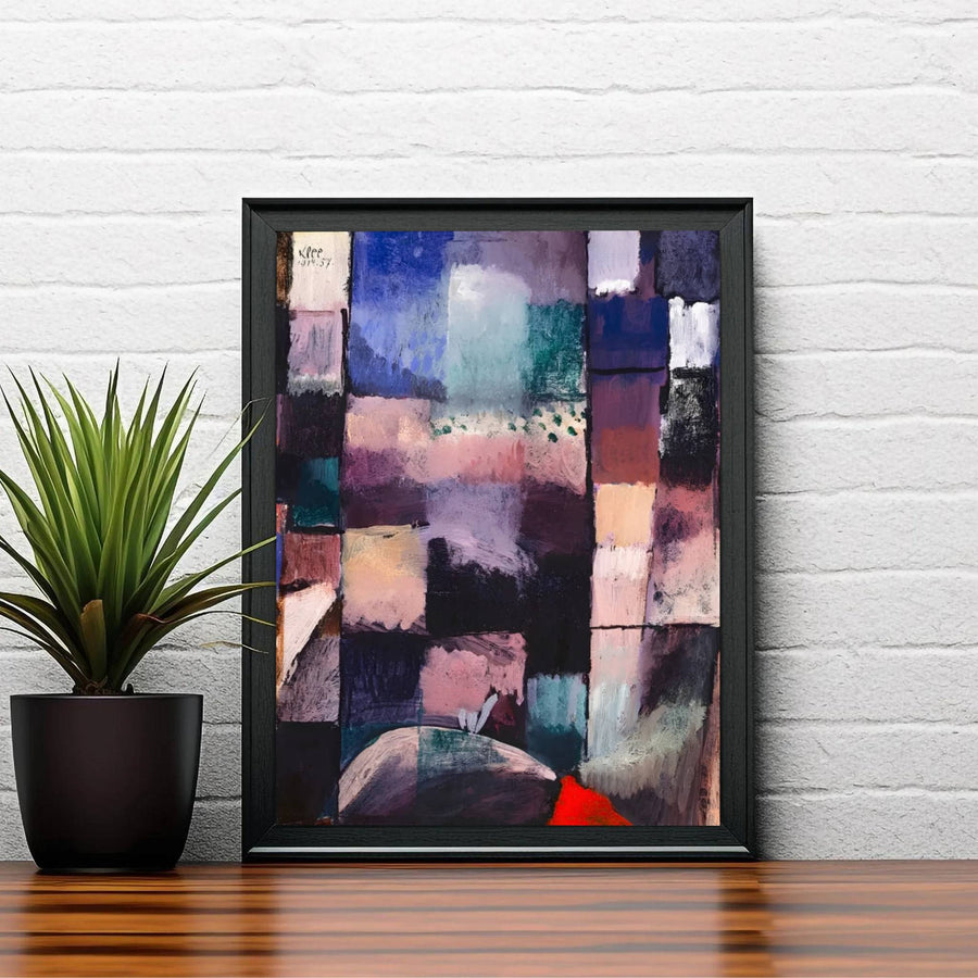The harmonious blend of translucent chromatic squares and deep indigo washes evoking the coastal scenes of About A Motif From Hammamet 1914 creates an arresting visual centerpiece for refined living spaces. MapYourDreams ensures this Paul Klee abstract wall art adapts seamlessly to your home by offering it in flexible formats, including unframed art prints, custom-colored frames, and gallery-wrapped canvas options.