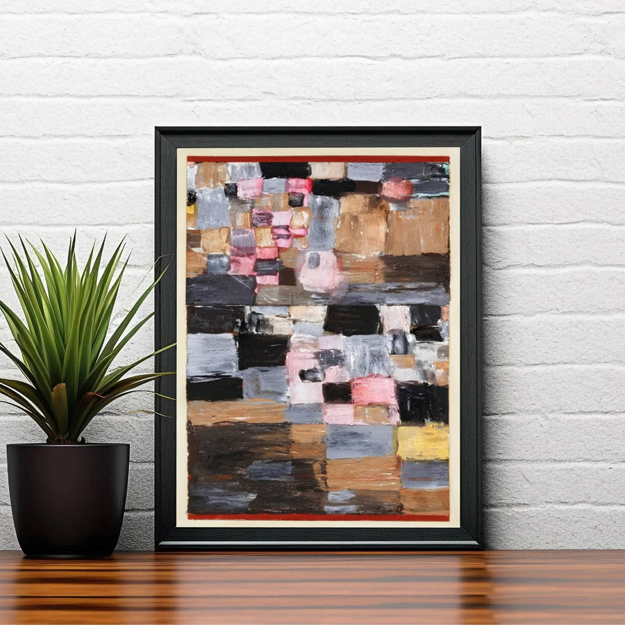 The harmonious blend of dark foundational earth tones and upward-moving pastel planes evoking urban elevation in Ascent Of A Town 1930 creates an arresting visual centerpiece for refined living spaces. MapYourDreams ensures this Paul Klee abstract wall art adapts seamlessly to your home by offering it in flexible formats, including unframed art prints, custom-colored frames, and gallery-wrapped canvas options.