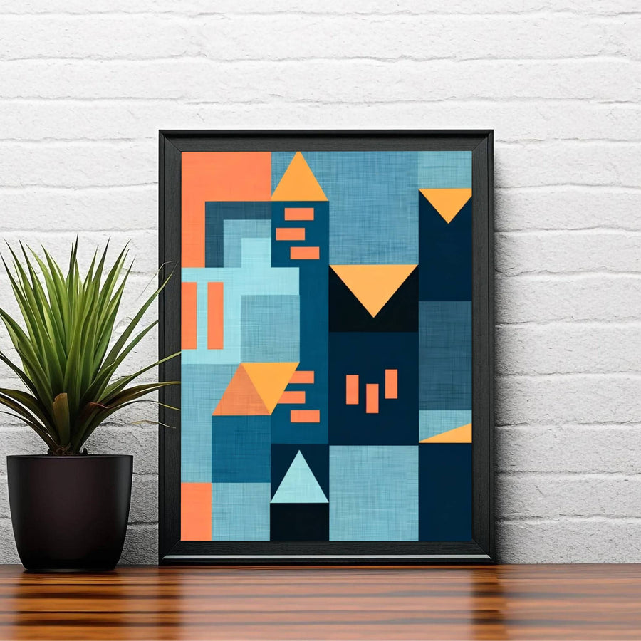 Radiating an unmistakable aura of intellectual elegance, this Bauhaus-inspired Paul Klee Golden Twilight Architecture Poster wall decor relies on contrasting orange triangles and deep blue fields to explore urban elevation. Offered by MapYourDreams, this artwork is available in flexible options including unframed paper, custom wooden frames, and gallery canvas wraps.
