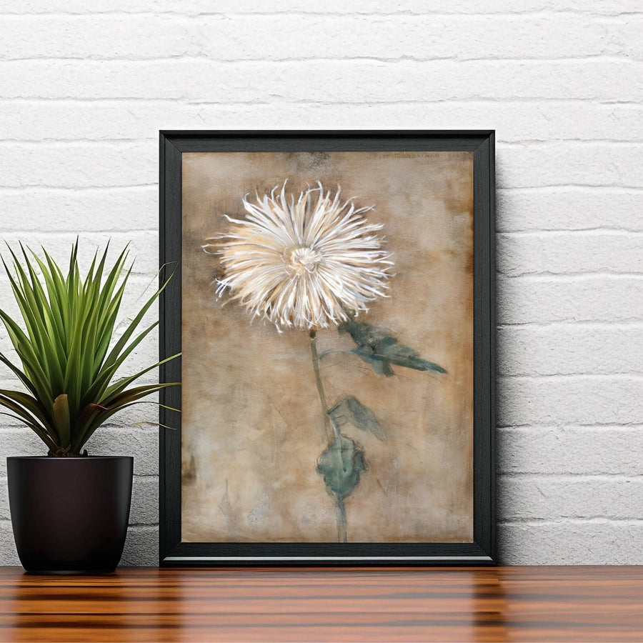 The harmonious blend of warm sepia tones and crisp white floral highlights in this historic Piet Mondrian Chrysanthemum artwork creates an arresting visual centerpiece for refined living spaces. MapYourDreams ensures this botanical wall art adapts seamlessly to your home by offering it in flexible formats, including unframed art prints, custom-colored frames, and gallery-wrapped canvas options.