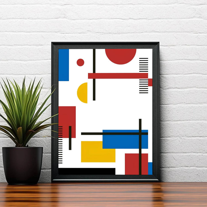The harmonious blend of primary color accents against stark black grid lines and graphic hatching in this Piet Mondrian design creates an arresting visual centerpiece for refined living spaces. MapYourDreams ensures this geometric wall art adapts seamlessly to your home by offering it in flexible formats, including unframed art prints, custom-colored frames, and gallery-wrapped canvas options.