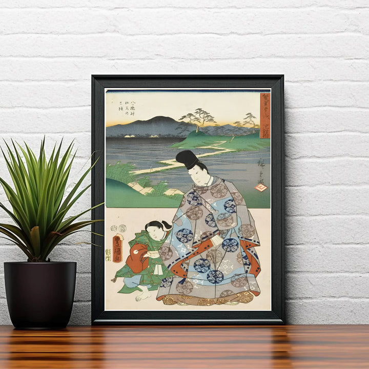 Scenic Tokaido road wall art Chiryu Yatsuhashi by artist Utagawa Kunisada and Utagawa Hiroshige showcasing 1854 travel art at Chiryu Post Station and Yatsuhashi Bridge. MapYourDreams delivers archival framed, unframed paper, and gallery canvas prints.