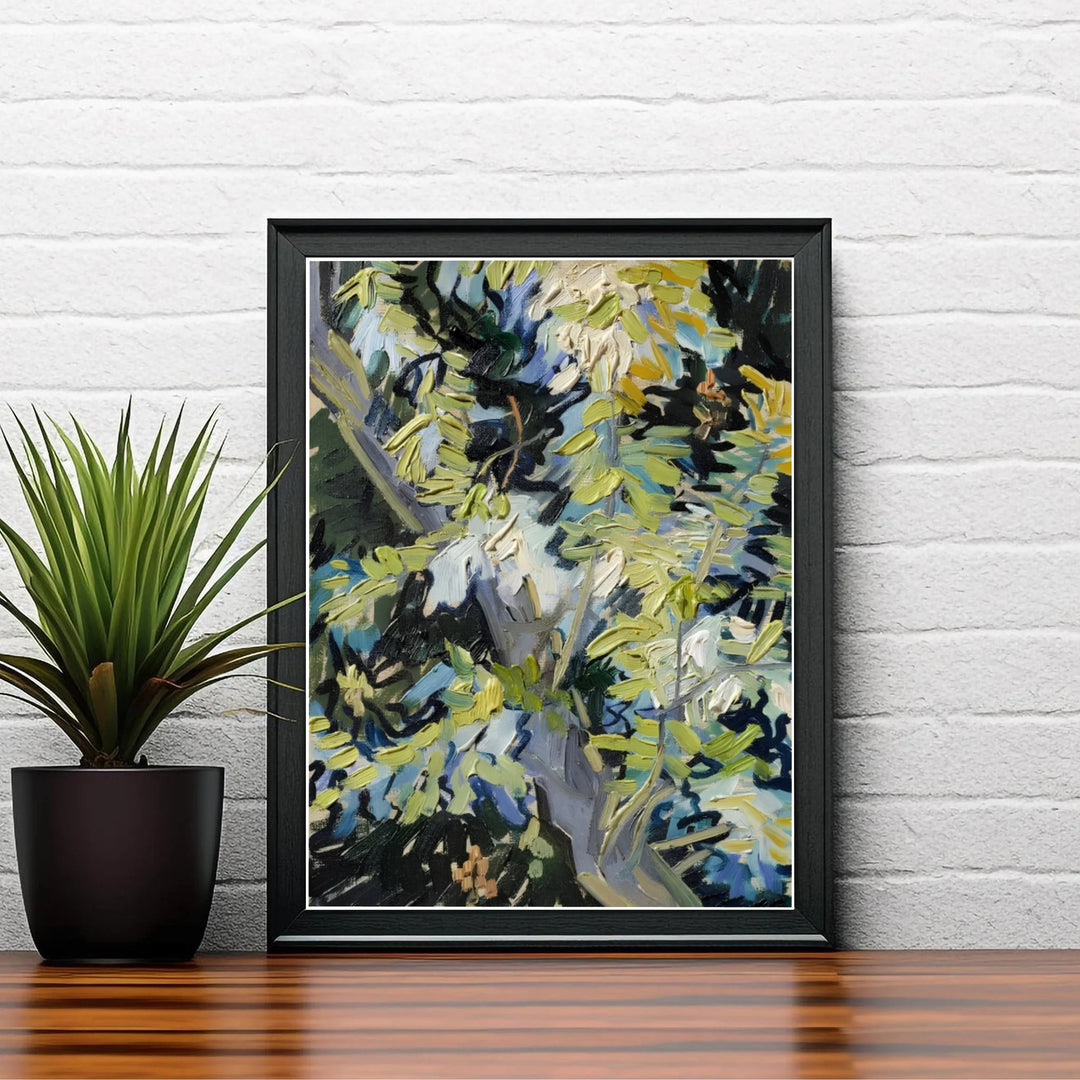 Vintage French countryside art print of Vincent van Gogh Blossoming Acacia Branches 1890 capturing summer flora in Auvers-sur-Oise France. Discover custom framed prints, unframed poster options, and stretched canvas wall decor at MapYourDreams for your personal art collection layout.