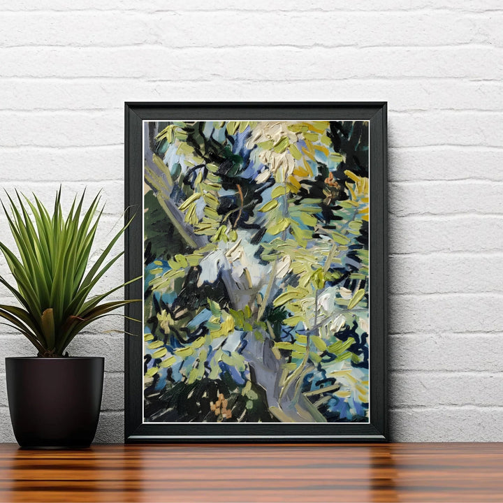 Vintage French countryside art print of Vincent van Gogh Blossoming Acacia Branches 1890 capturing summer flora in Auvers-sur-Oise France. Discover custom framed prints, unframed poster options, and stretched canvas wall decor at MapYourDreams for your personal art collection layout.