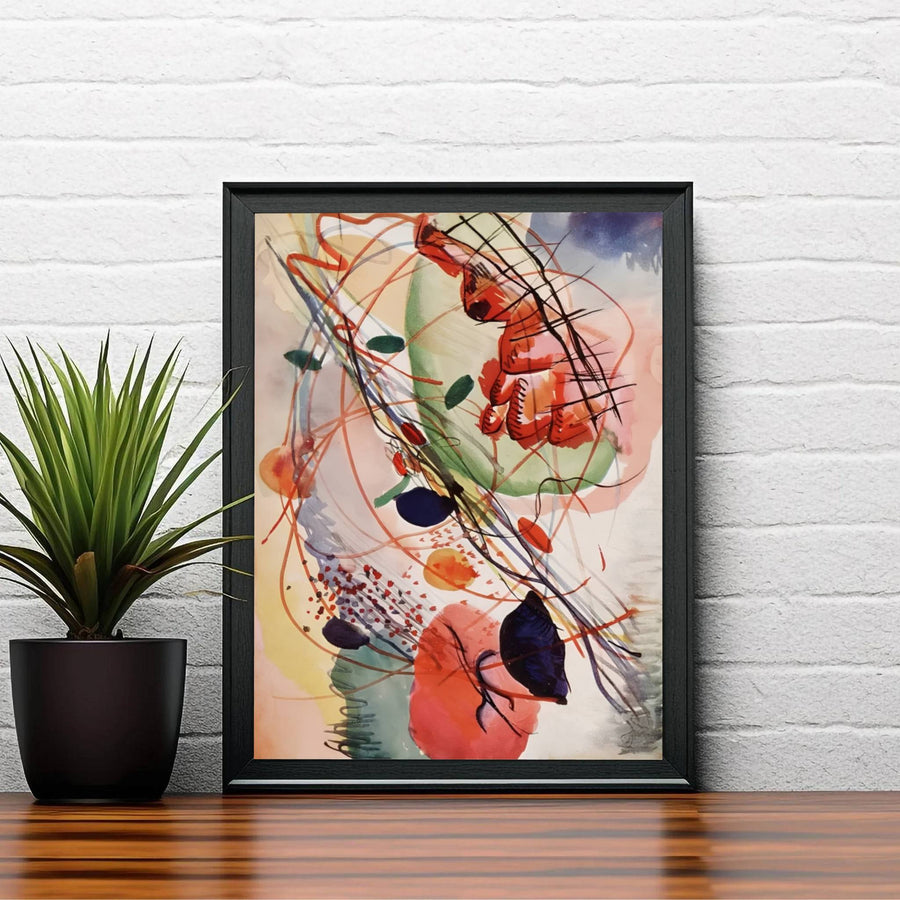 The harmonious blend of transparent watercolor washes and energetic calligraphic strokes in Wassily Kandinsky&