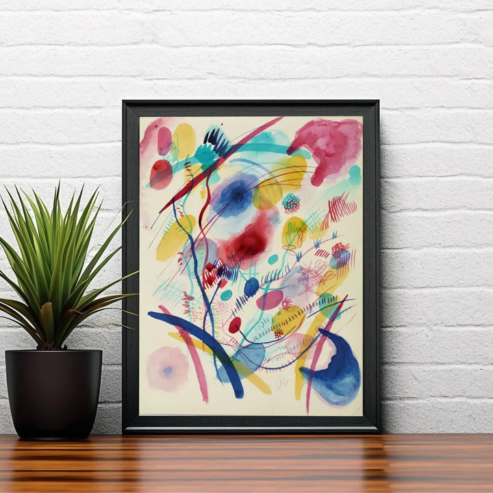 The harmonious blend of transparent watercolor washes and energetic calligraphic strokes in Wassily Kandinsky&