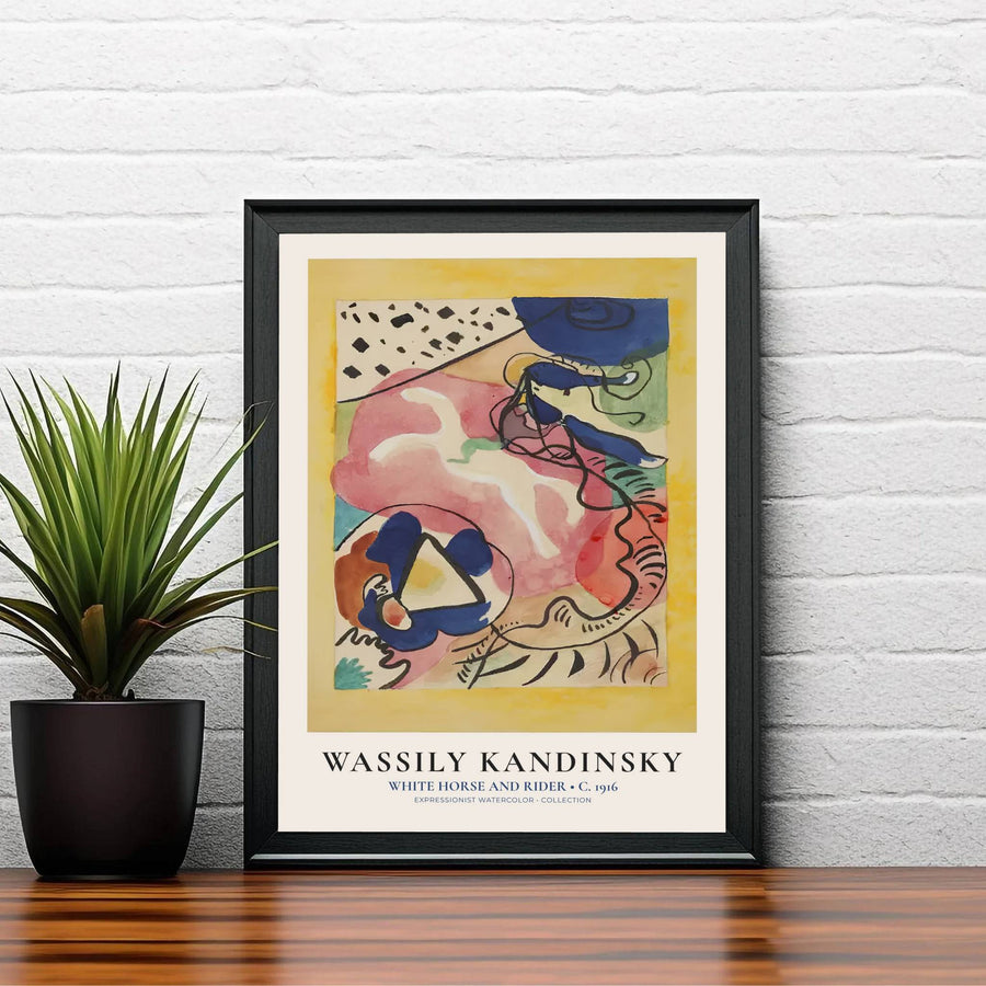 The harmonious blend of brilliant yellow hues and soft pink watercolor tones in this historic Wassily Kandinsky White Horse And Rider watercolor painting creates an arresting visual centerpiece for refined living spaces. MapYourDreams ensures this wall art adapts seamlessly to your home by offering it in flexible formats, including unframed art prints, custom-colored frames, and gallery-wrapped canvas options.