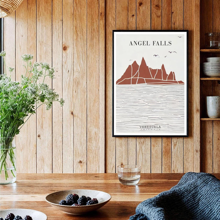 Detailed geometric art poster representing the geographic wonder and natural majesty of Angel Falls, Venezuela. Brought to you by MapYourDreams, this item can be ordered on archival paper, in custom wooden frames, or wrapped on canvas.