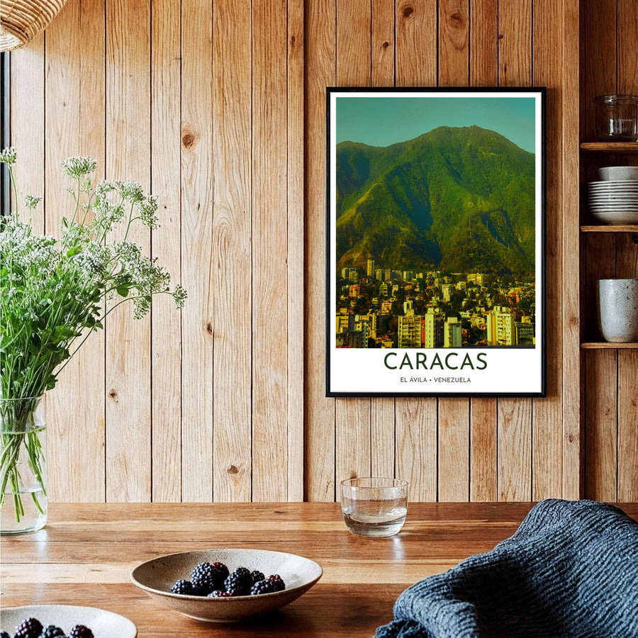 Detailed urban geography poster representing the iconic mountain backdrop and vibrant neighborhood layout of Caracas, Venezuela. Brought to you by MapYourDreams, this item can be ordered on archival paper, in custom wooden frames, or wrapped on canvas.