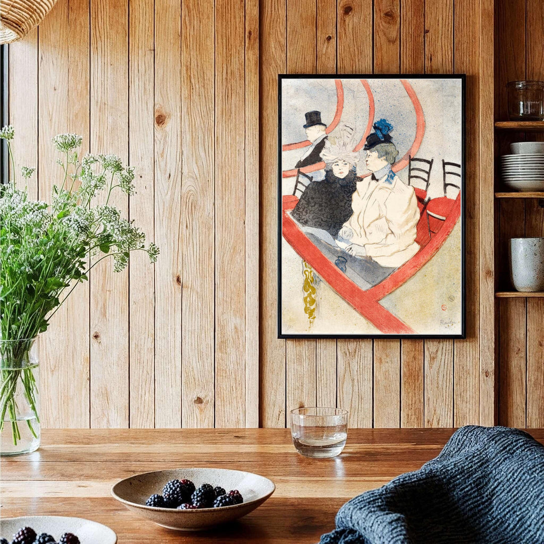 Vintage Parisian culture print of Box In The Grand Tier (1897), Henri de Toulouse-Lautrec drawn inside a historic theatre box in Paris, France. Shop high-definition framed prints, unframed poster art, and stretched canvas choices directly at MapYourDreams for living space walls.