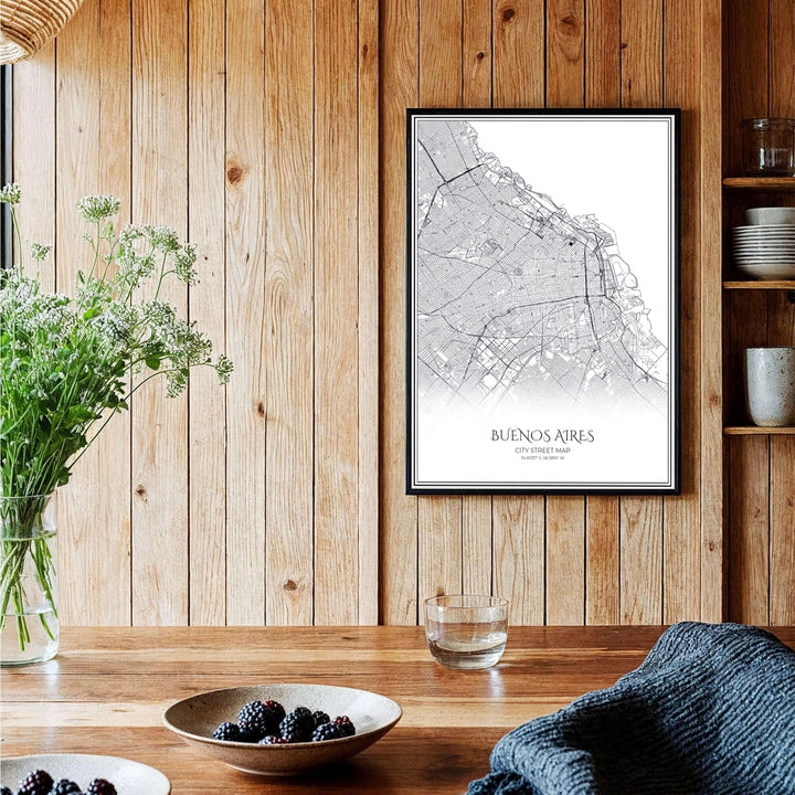 Modern black and white city map print produced on 220gsm acid-free Epson professional matte paper with ultra-chrome inks. Offered in the MapYourDreams store, this artwork suits any room setup in unframed paper, real wood frames, or canvas wrap styles.