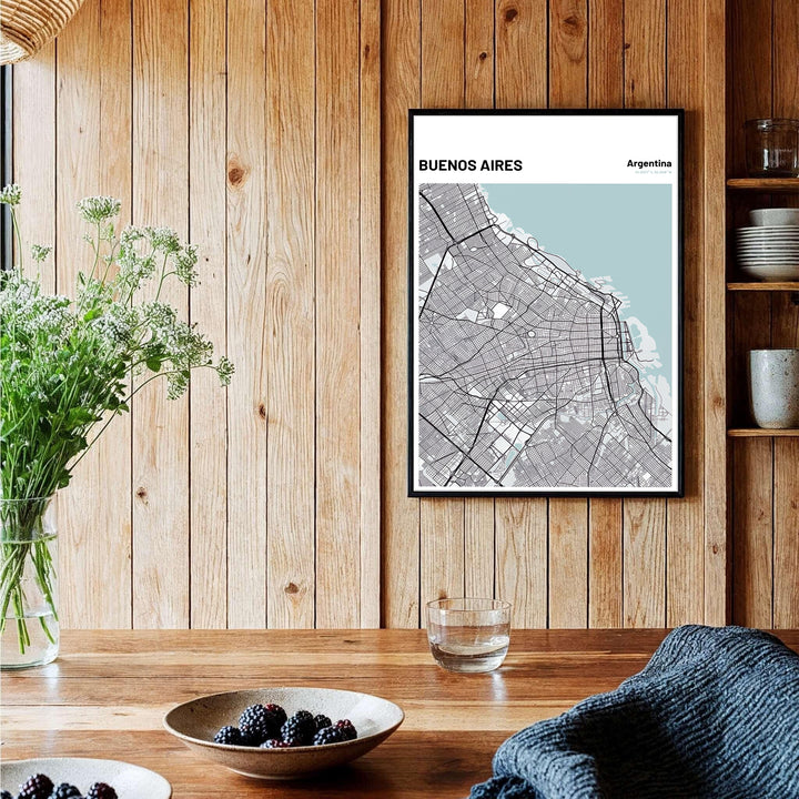 Modern city grid map print produced on 220gsm acid-free Epson professional matte paper with archival ultra-chrome inks. Offered in the MapYourDreams store, this artwork suits any room setup in unframed paper, real wood frames, or canvas wrap styles.