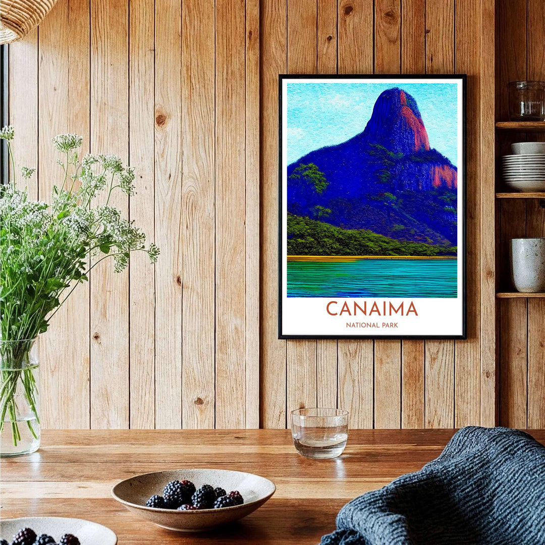 Detailed wilderness geography poster representing the UNESCO-listed tepui mountains and tropical river basins of Venezuela. Brought to you by MapYourDreams, this item can be ordered on archival paper, in custom wooden frames, or wrapped on canvas.