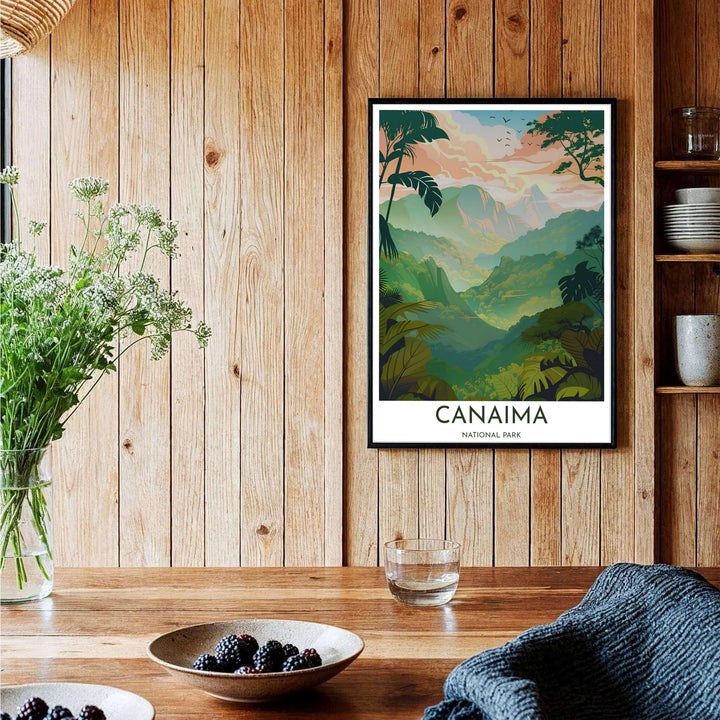 Detailed geography and nature poster representing the UNESCO-listed rainforests and tepui rock formations of Venezuela. Brought to you by MapYourDreams, this item can be ordered on archival paper, in custom wooden frames, or wrapped on canvas.