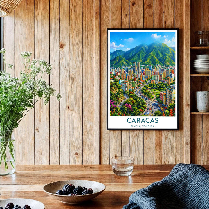 Detailed urban geography poster representing the vibrant culture, tropical flora, and famous mountain skyline of Caracas, Venezuela. Brought to you by MapYourDreams, this item can be ordered on archival paper, in custom wooden frames, or wrapped on canvas.