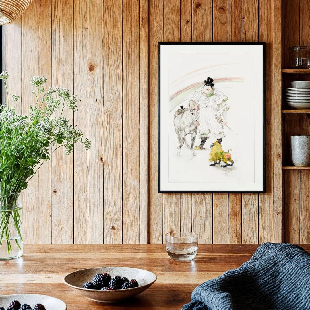 Vintage Parisian circus print of Cheval Et Singe Dresses (1899), Henri de Toulouse-Lautrec drawn during his hospital stay in Neuilly-sur-Seine near Paris, France. Shop high-definition framed prints, unframed poster art, and stretched canvas choices directly at MapYourDreams for wall displays.