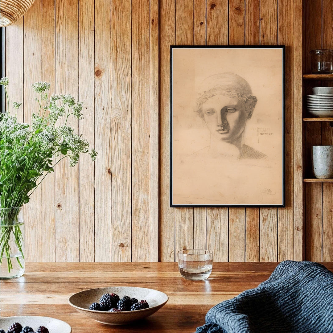 Authentic 1905 pencil drawing poster of Egon Schiele Antique Head Study at Leopold Museum Vienna with precise shading and signature details. Order custom framed prints, unframed paper wall poster art, or gallery canvas options from MapYourDreams to elevate your favorite interior space.