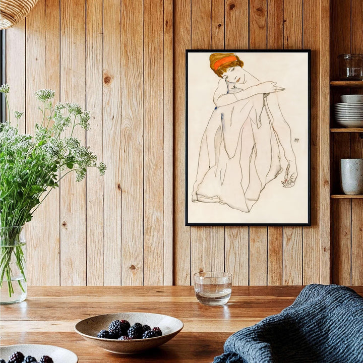Early 20th century avant-garde print of Egon Schiele Dancer Tanzerin 1913 located in Albertina Museum Vienna featuring graceful figure contours. Discover custom framed prints, unframed poster options, and stretched canvas wall decor at MapYourDreams for sophisticated home art displays.