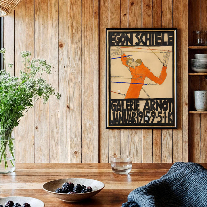 Early 20th century avant-garde graphic print of Egon Schiele Galerie Arnot 1915 located in Galerie Arnot Vienna featuring Saint Sebastian motif contours. Discover custom framed prints, unframed poster options, and stretched canvas wall decor at MapYourDreams for sophisticated home art displays.