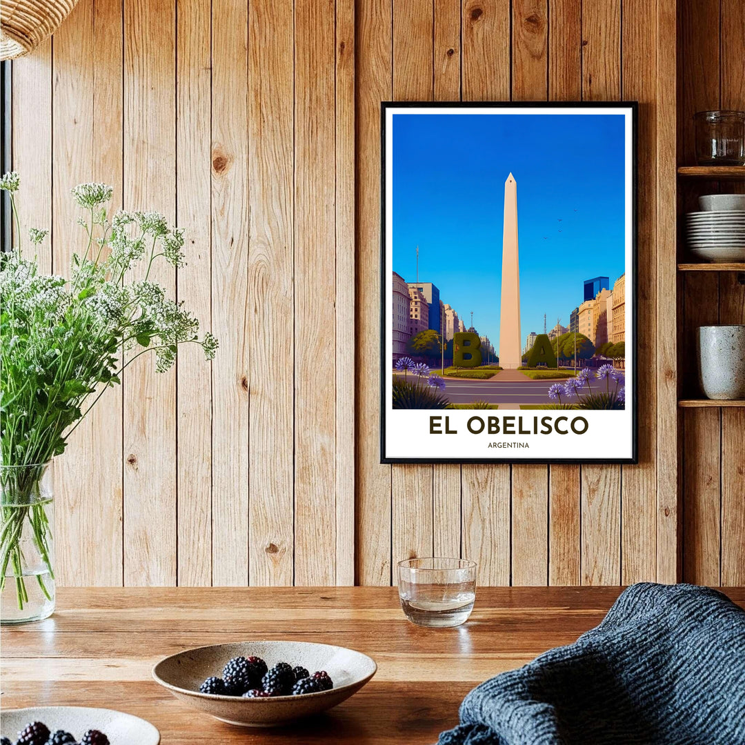 Architectural travel poster capturing Plaza de la Republica and the obelisk in central Buenos Aires, Argentina. Brought to you by MapYourDreams, this item can be ordered on archival paper, in custom wooden frames, or wrapped on canvas.