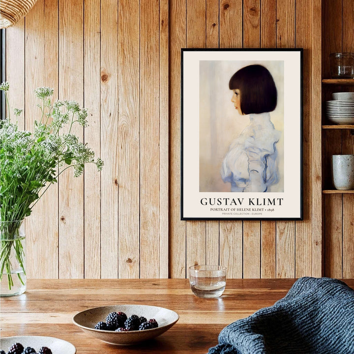 Soft impressionist portrait poster print of Gustav Klimt Portrait Of Helene Klimt 1898 originally held in a Private Collection in Europe. MapYourDreams features high-quality framed wall decor, unframed poster prints, and stretched canvas options designed for peaceful nursery and bedroom spaces.