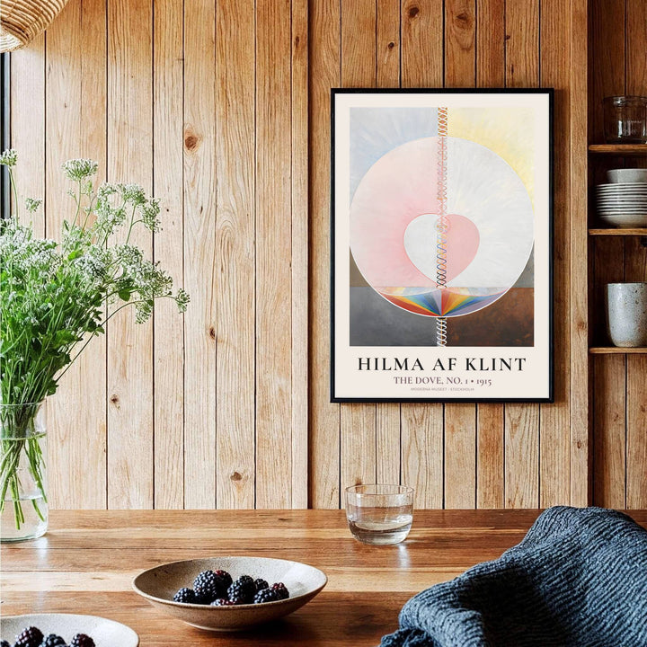 Highlighting the pioneering vision of abstract spiritualism celebrated at the Moderna Museet in Stockholm, this historic The Dove No 1 1915 decor piece by Hilma af Klint serves as an arresting focal point. Offered by MapYourDreams, this artwork is available in flexible options including unframed paper, custom wooden frames, and gallery canvas wraps.