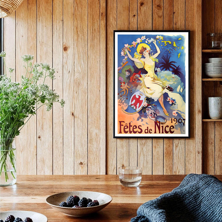Vintage French lithograph wall art print Fêtes De Nice by artist Jules Chéret created for the annual carnival of Nice France on the French Riviera. MapYourDreams delivers archival framed, unframed paper, and gallery canvas prints.