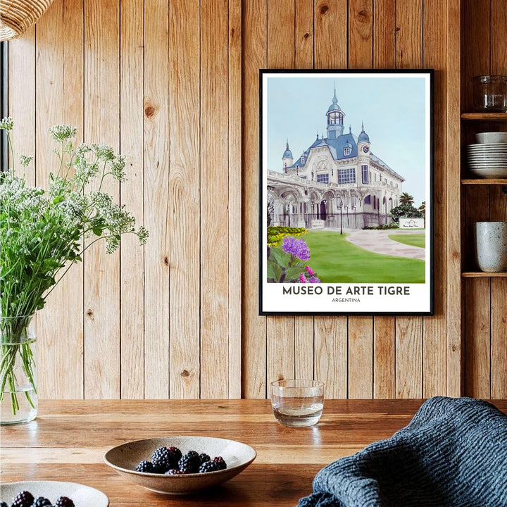 Detailed watercolor landscape poster representing the cultural museum heritage and estate grounds of Tigre, Argentina. Brought to you by MapYourDreams, this item can be ordered on archival paper, in custom wooden frames, or wrapped on canvas.