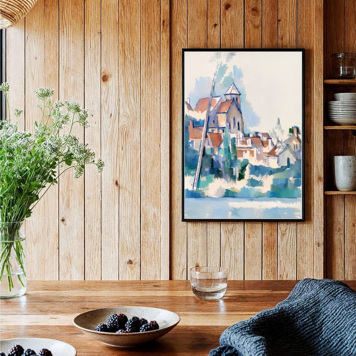 Historic 1898 artwork poster of Paul Cezanne Church At Montigny Sur Loing 1898 rendered with faceted watercolor-like strokes in France. Order custom framed prints, unframed paper wall art, or gallery canvas options from MapYourDreams to transform your living room aesthetics.