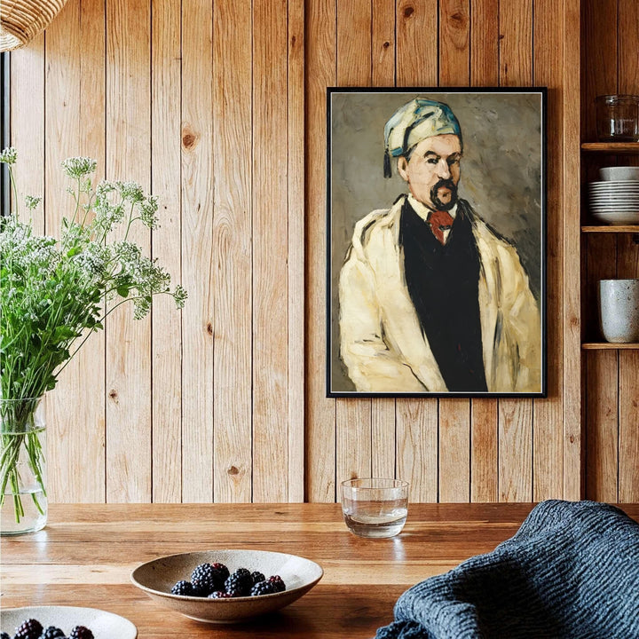 Historic 1866 portrait poster of Paul Cezanne The Artists Uncle Dominique 1866 rendered with heavy impasto in Aix-en-Provence France. Order custom framed prints, unframed paper wall art, or gallery canvas options from MapYourDreams to transform your living room aesthetics.