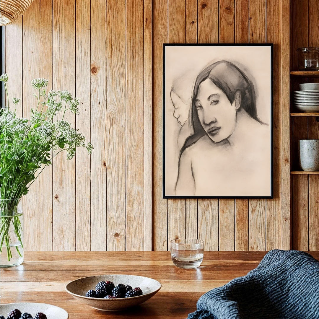 Graphic Symbolist portrait print of Paul Gauguin Heads Of Tahitian Women 1891 created in Tahiti, French Polynesia with tranquil female facial expressions. Shop high-definition framed prints, unframed paper posters, and stretched canvas options directly at MapYourDreams for classic arrangements.