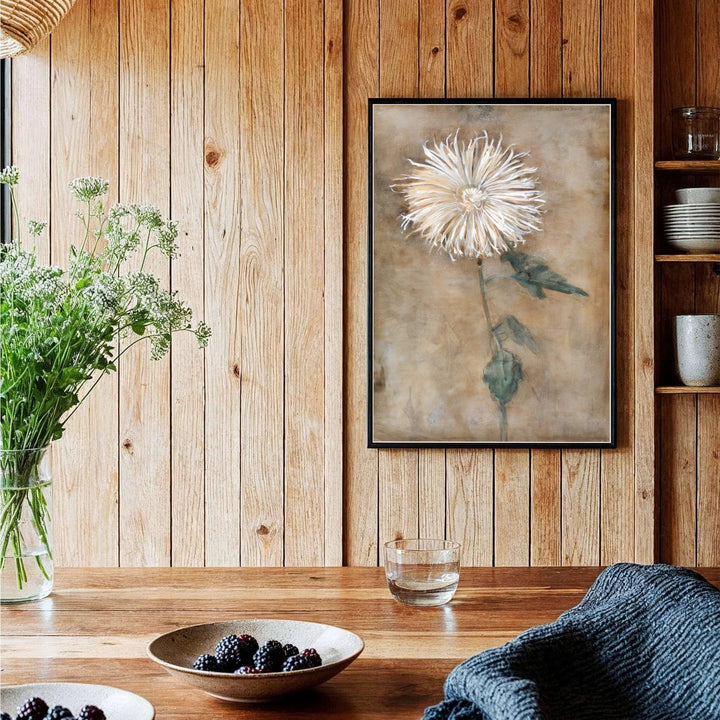 The mesmerizing contrast between delicate white petals and moody sepia backgrounds in this Piet Mondrian Chrysanthemum composition creates an atmosphere of serene artistic sophistication. MapYourDreams proudly supplies this Piet Mondrian Chrysanthemum print in flexible formats, such as archival paper posters, custom-fitted frames, and ready-to-display gallery canvas wraps for any residential or office space.