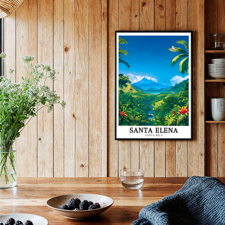 A scenic cloud forest perspective looking across Santa Elena toward Arenal Volcano in Costa Rica highlights this print. Shop premium framed, unframed, and gallery canvas options at MapYourDreams today.