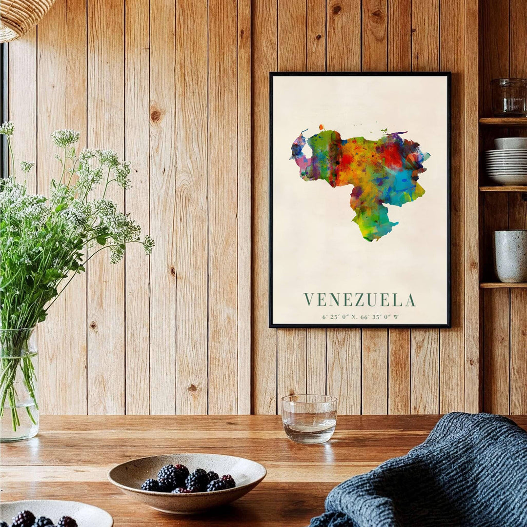 Vibrant watercolor splatter art print produced on 220gsm acid-free Epson professional matte paper with archival ultra-chrome inks. Offered in the MapYourDreams store, this artwork suits any room setup in unframed paper, real wood frames, or canvas wrap styles.