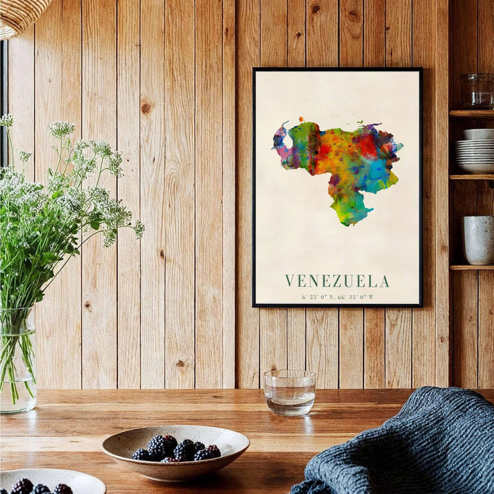 Vibrant watercolor splatter art print produced on 220gsm acid-free Epson professional matte paper with archival ultra-chrome inks. Offered in the MapYourDreams store, this artwork suits any room setup in unframed paper, real wood frames, or canvas wrap styles.