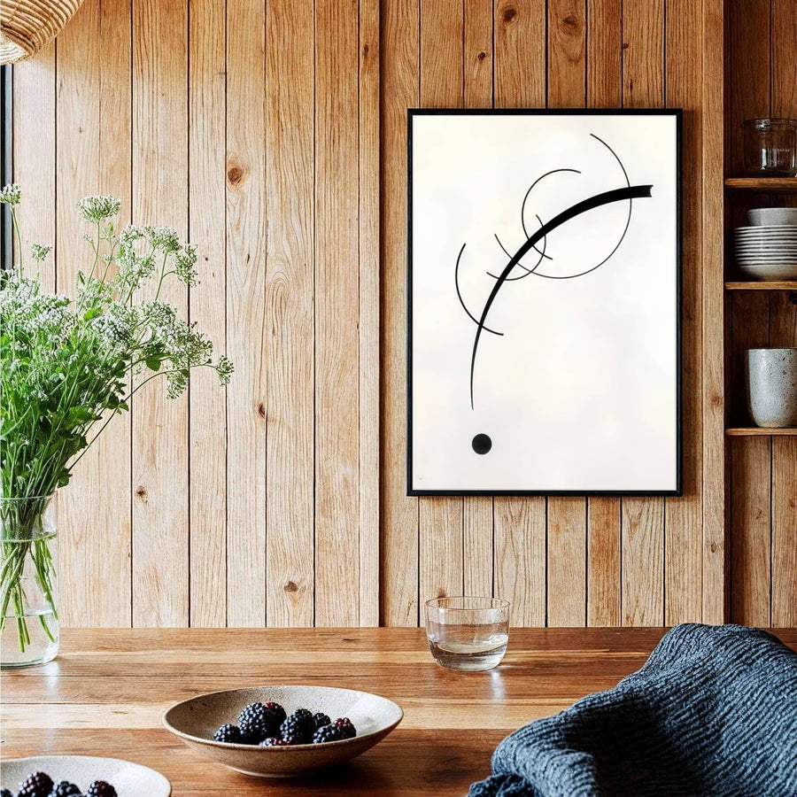 The mesmerizing contrast between bold curving lines and delicate circular motifs in Wassily Kandinsky&