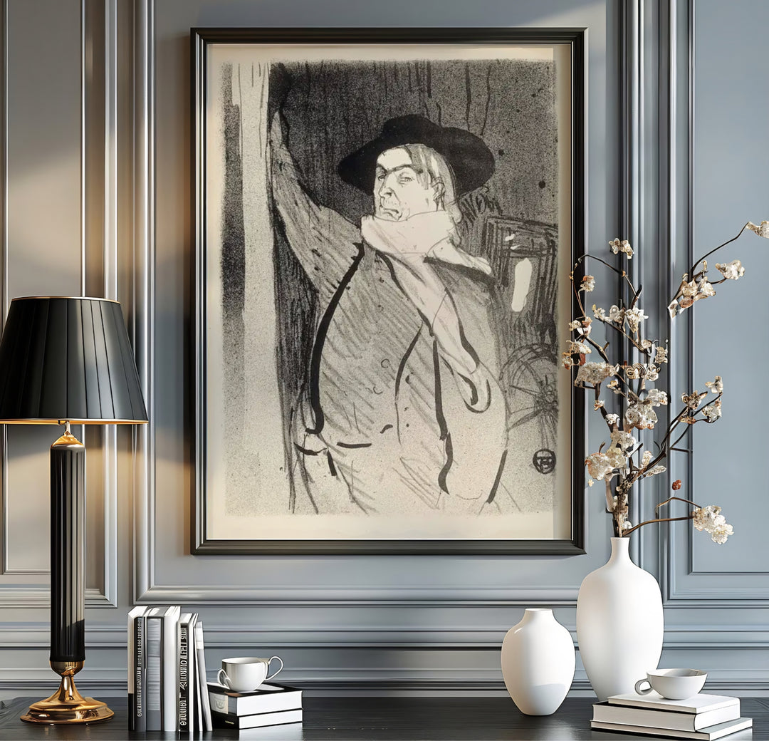 Authentic Parisian cabaret sketch wall decor print of Henri de Toulouse-Lautrec Aristide Bruant 1893 from Montmartre Paris France. Order custom framed, unframed fine art paper, or stretched canvas print options from MapYourDreams.