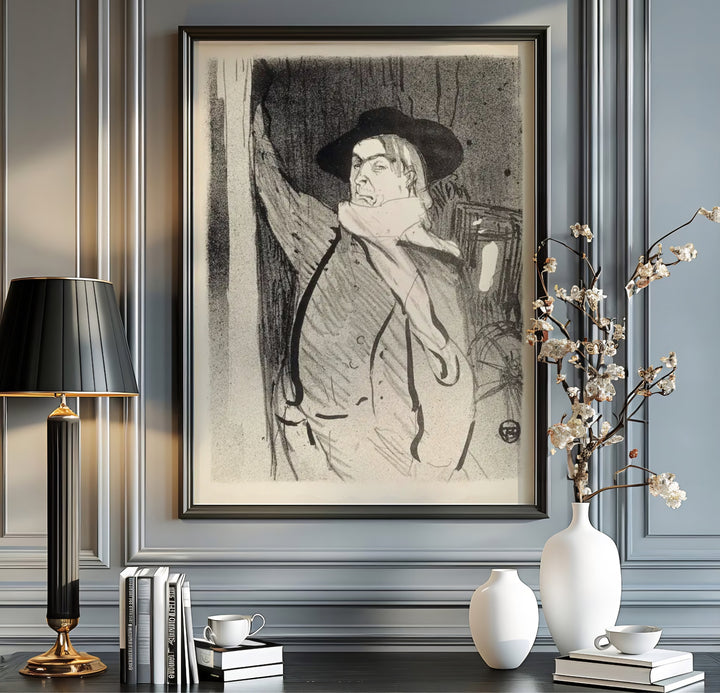 Authentic Parisian cabaret sketch wall decor print of Henri de Toulouse-Lautrec Aristide Bruant 1893 from Montmartre Paris France. Order custom framed, unframed fine art paper, or stretched canvas print options from MapYourDreams.