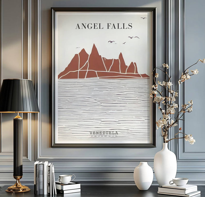 Boho terracotta mountain art print produced on 220gsm acid-free Epson professional matte paper with archival ultra-chrome inks. Offered in the MapYourDreams store, this artwork suits any room setup in unframed paper, real wood frames, or canvas wrap styles.