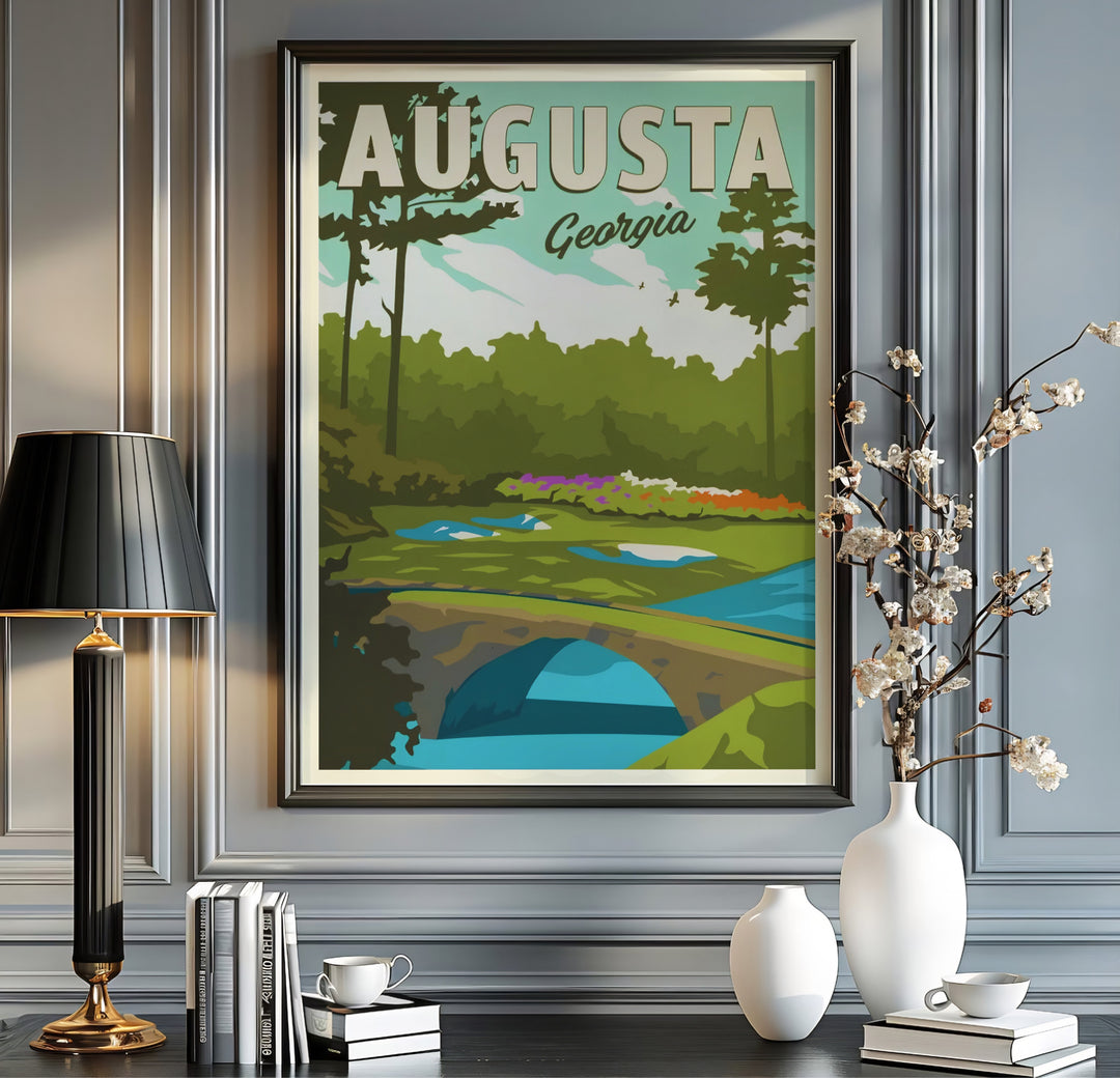 Augusta Georgia Masters golf wall decor displaying the stone Hogan Bridge over Rae&