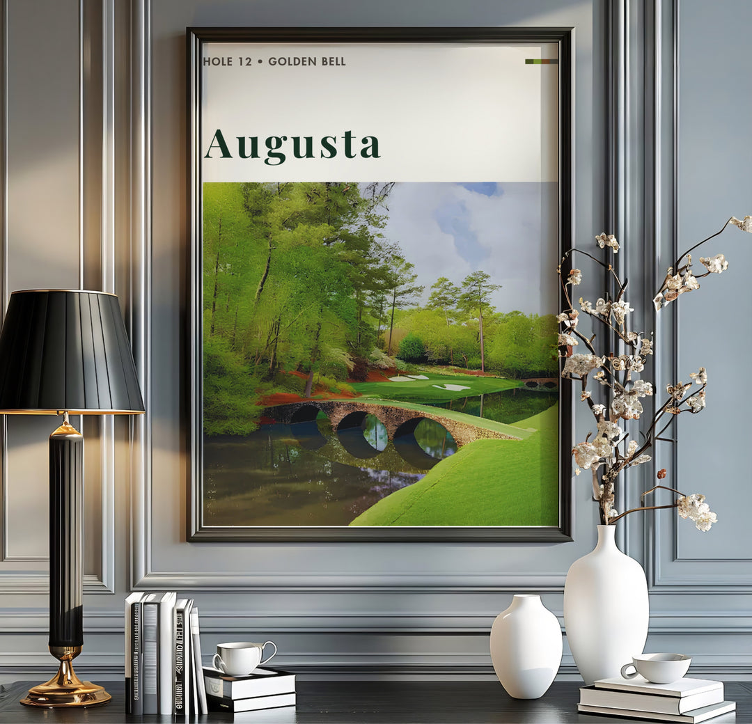 Classic landscape golf poster illustrating the peaceful waters of Rae&