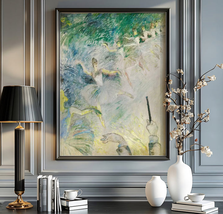 Authentic 19th-century theatrical wall decor print of Ballet Dancers, Henri de Toulouse-Lautrec highlighting delicate ballet costumes in Paris, France. Order custom framed prints, unframed fine art paper, or gallery canvas print options from MapYourDreams for your residential space.