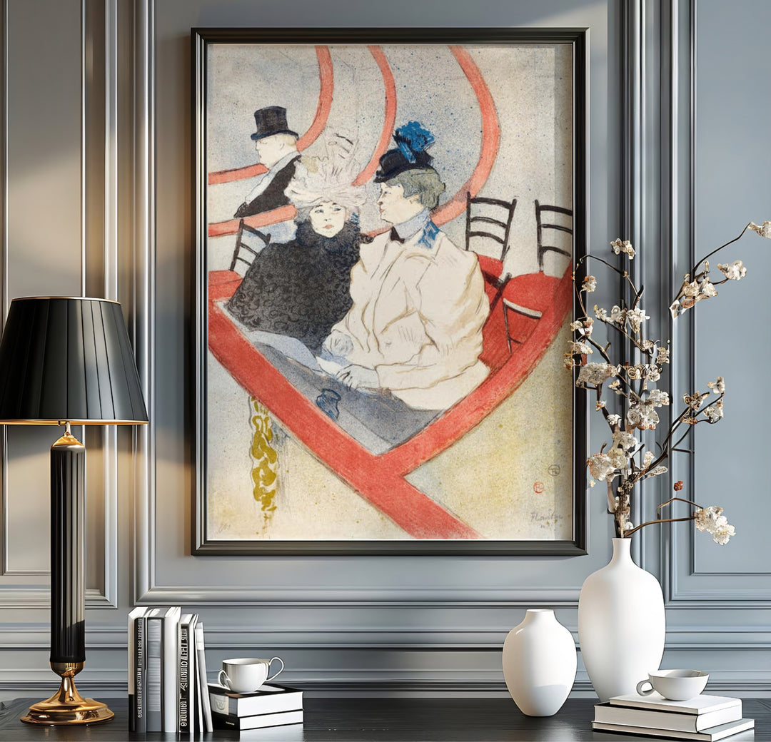 Authentic 19th-century French theatre wall decor print of Box In The Grand Tier (1897), Henri de Toulouse-Lautrec set in Paris, France. Order custom framed prints, unframed fine art paper, or gallery canvas print options from MapYourDreams for your residential interior setup.