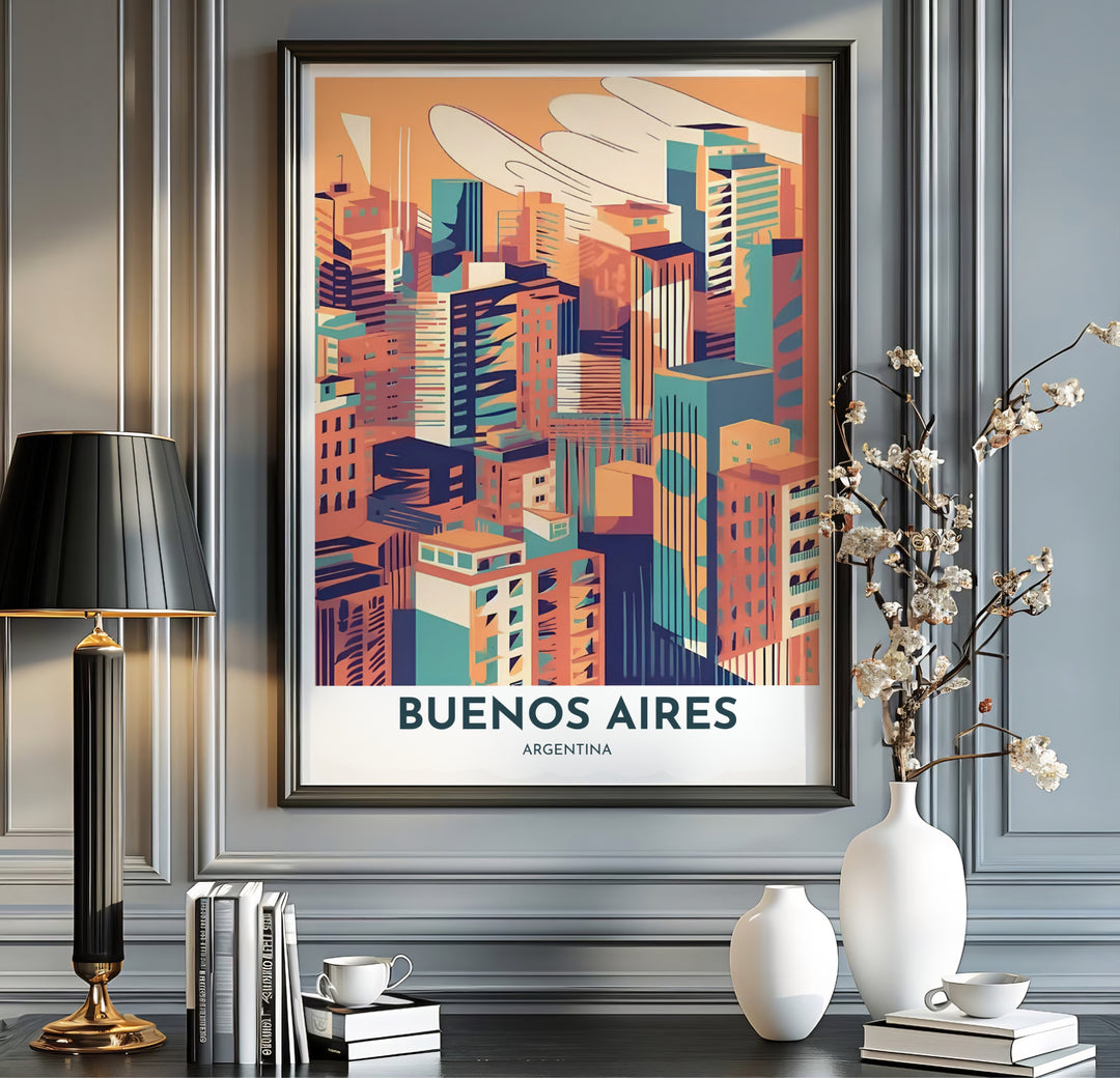 Modern graphic travel poster featuring an elevated bird&