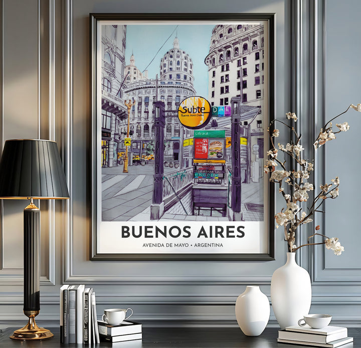 Vibrant watercolor cityscape print produced on 220gsm acid-free Epson professional matte paper with ultra-chrome archival inks. Offered in the MapYourDreams store, this artwork suits any room setup in unframed paper, real wood frames, or canvas wrap styles.